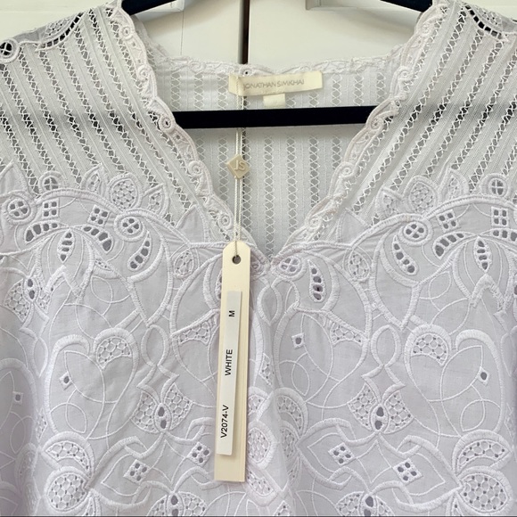 Jonathan Simkhai V-Neck White Crochet Flutter Sleeve Top - Picture 9 of 16